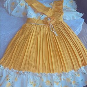 The Mini Classy Yellow and White Floral Pleated Dress